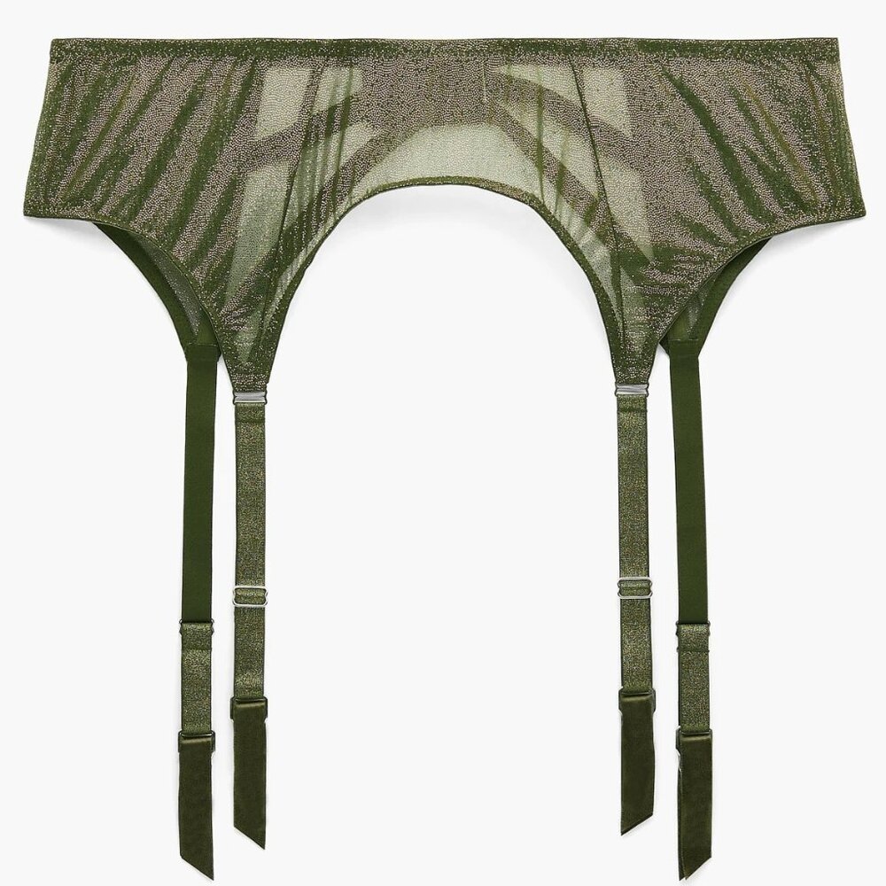 NWT Savage X Fenty Going Platinum Mesh Garter Belt Size XL Deep Forest Green
